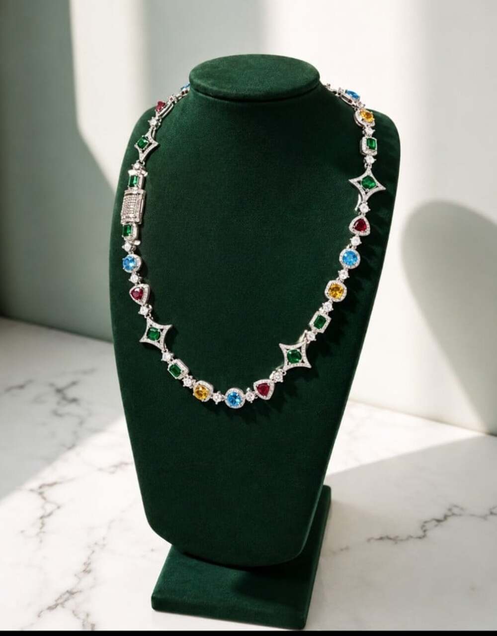 Multi colored gemstone necklace silver 20inch